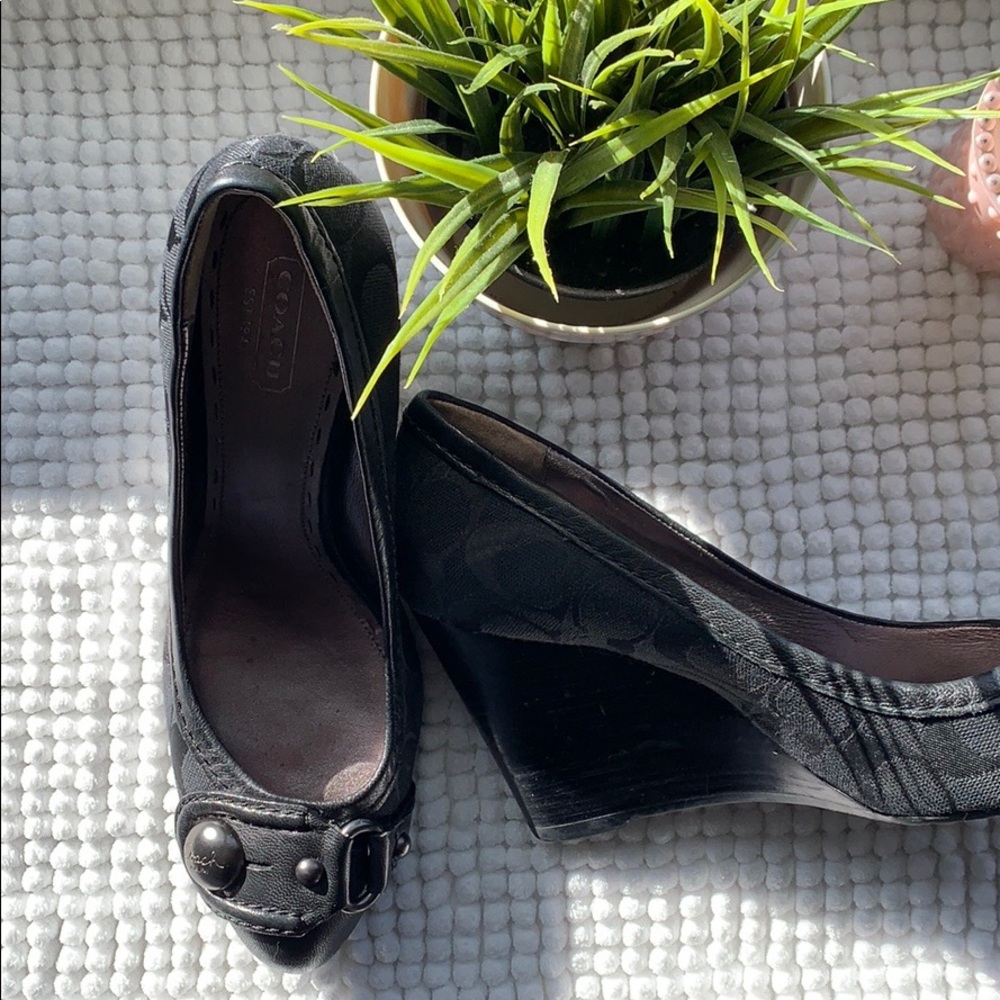 Coach Wedges in Black Canvas